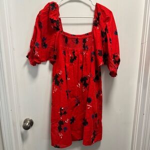 Apiece Apart Inacea Balloon Sleeve Mini Dress Red Aster Floral Size S Pockets